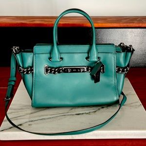 COACH SWAGGER 27 IN GLOVEDTANNED LEATHER BAG DARK TURQUOISE